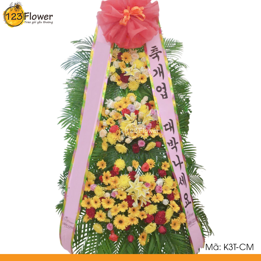 K3T-CM | Kệ chúc mừng 3 tầng Hàn Quốc (Hoa ngẫu nhiên)